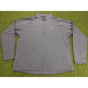 Nike Dri-Fit Activewear Top Men 2XL Gray White Solo Swoosh Mock Neck Quarter Zip